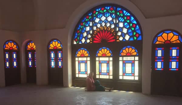 Stained glass windows on the upper floors of the Tabatabei House